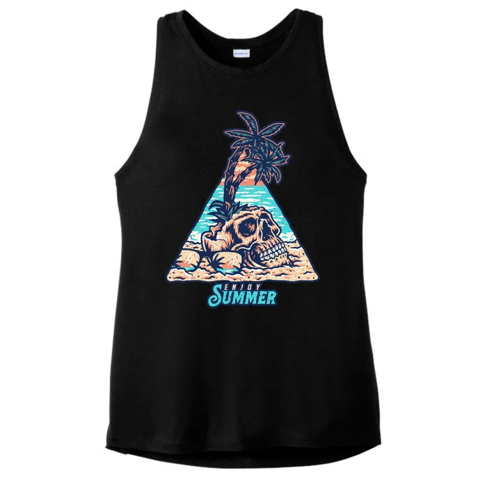 Enjoy Tropical Summer Vacation Skull Ladies Tri-Blend Wicking Tank