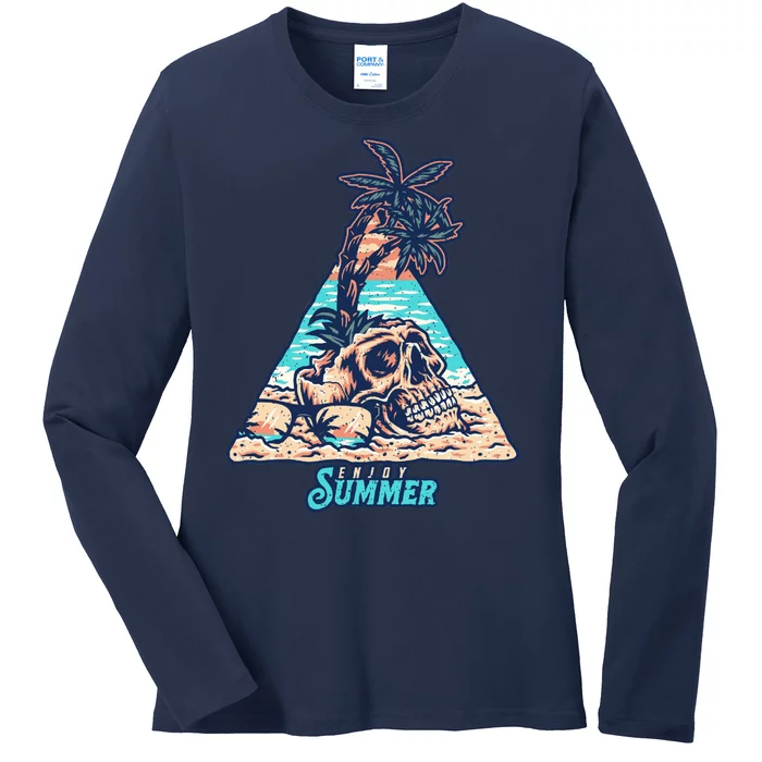 Enjoy Tropical Summer Vacation Skull Ladies Long Sleeve Shirt