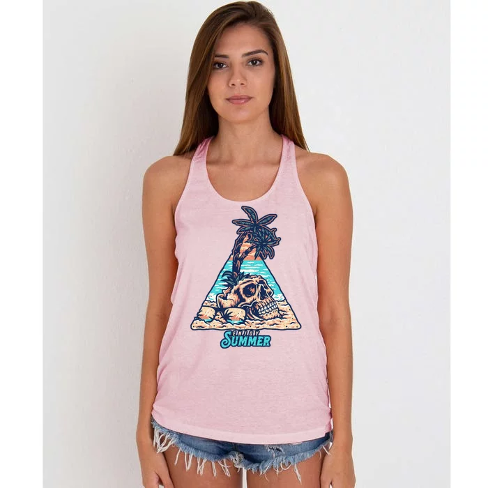 Enjoy Tropical Summer Vacation Skull Women's Knotted Racerback Tank