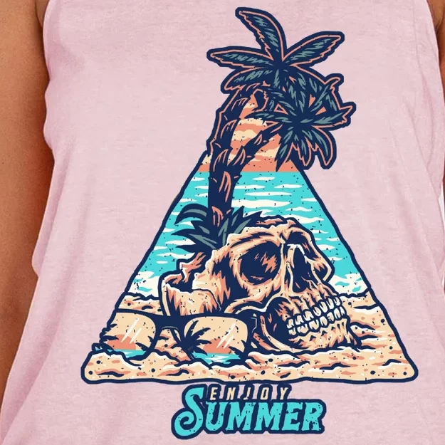 Enjoy Tropical Summer Vacation Skull Women's Knotted Racerback Tank