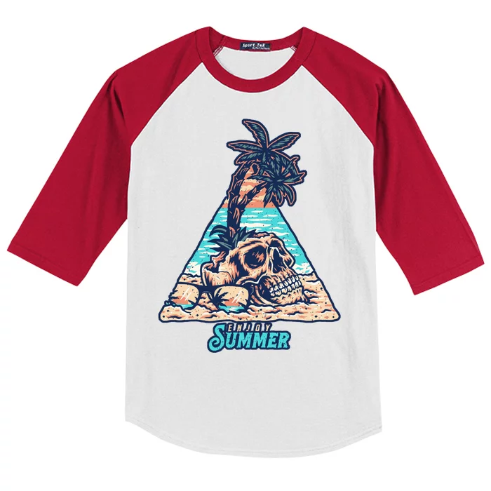 Enjoy Tropical Summer Vacation Skull Kids Colorblock Raglan Jersey