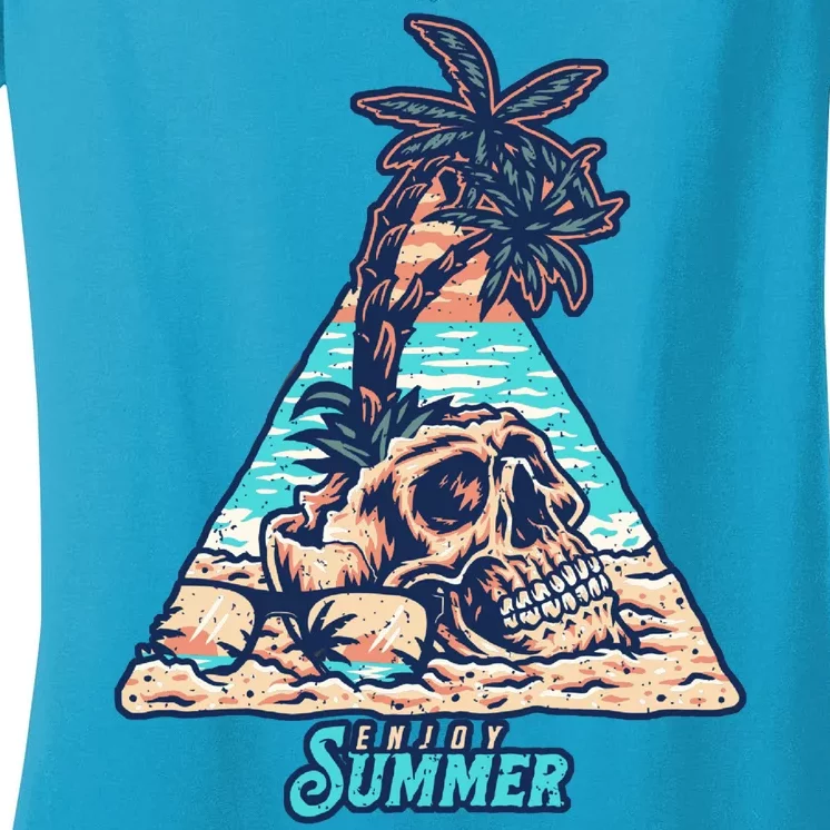 Enjoy Tropical Summer Vacation Skull Women's V-Neck T-Shirt