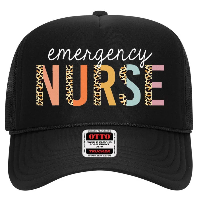 Emergency Nurse Leopard Print ER Nurse Nursing School Women High Crown Mesh Trucker Hat