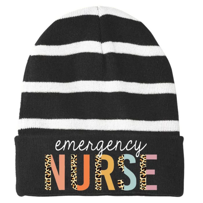 Emergency Nurse Leopard Print ER Nurse Nursing School Women Striped Beanie with Solid Band