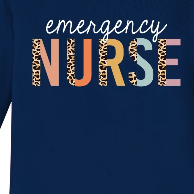 Emergency Nurse Leopard Print Er Nurse Nursing School Gift Baby Long Sleeve Bodysuit