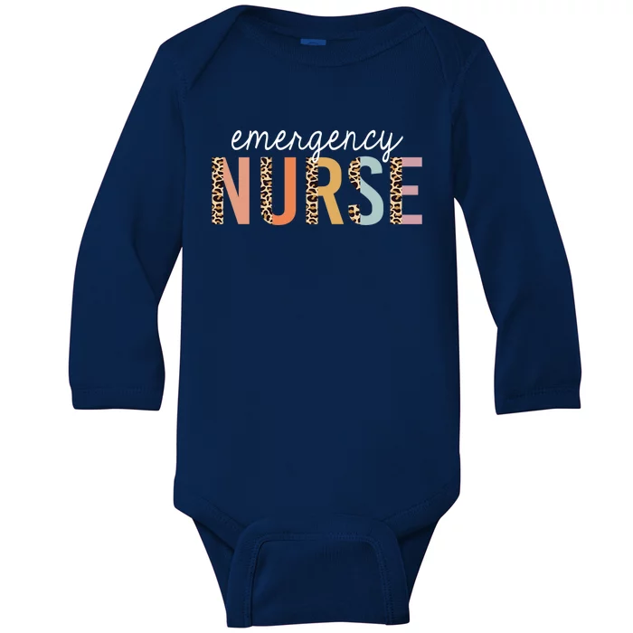 Emergency Nurse Leopard Print Er Nurse Nursing School Gift Baby Long Sleeve Bodysuit