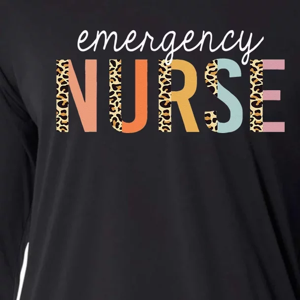 Emergency Nurse Leopard Print ER Nurse Nursing School Women Cooling Performance Long Sleeve Crew