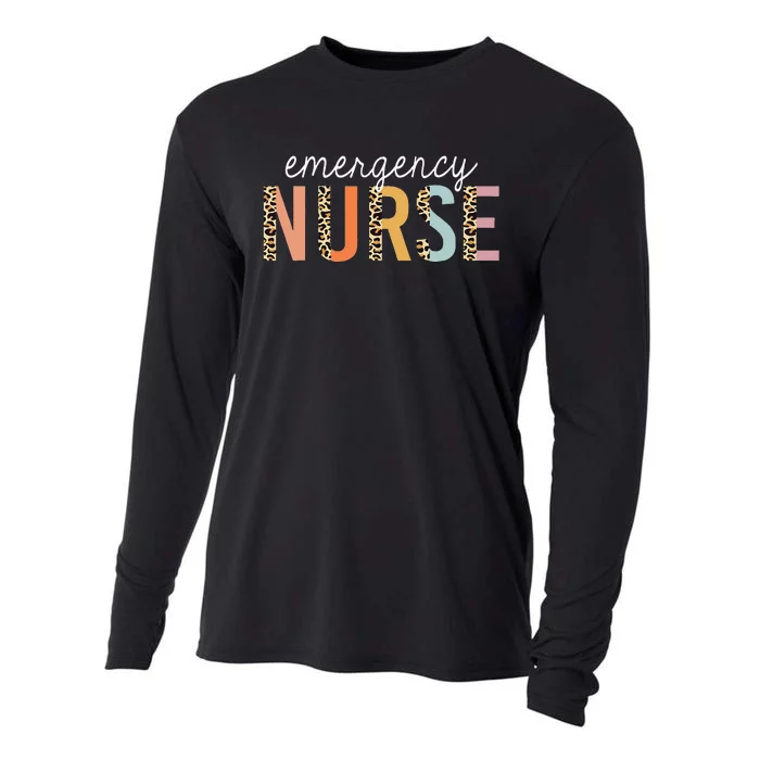 Emergency Nurse Leopard Print ER Nurse Nursing School Women Cooling Performance Long Sleeve Crew