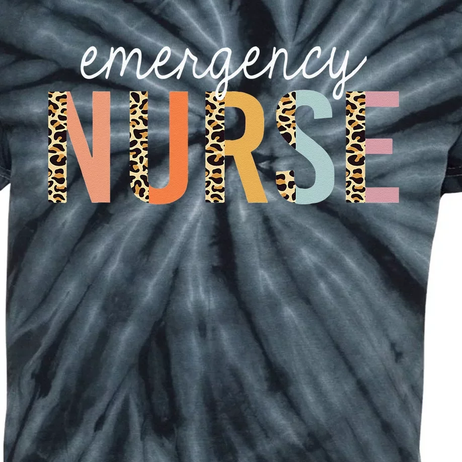 Emergency Nurse Leopard Print ER Nurse Nursing School Women Kids Tie-Dye T-Shirt