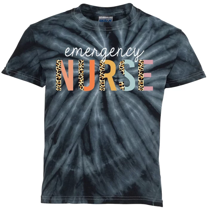 Emergency Nurse Leopard Print ER Nurse Nursing School Women Kids Tie-Dye T-Shirt