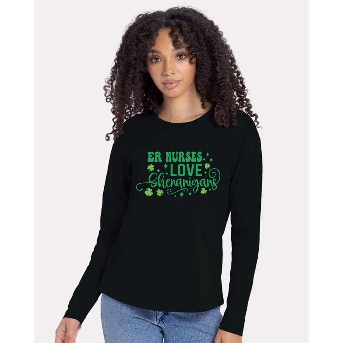 ER Nurses Love Shenanigans Irish Shamrock St Patricks Day Womens Cotton Relaxed Long Sleeve T-Shirt