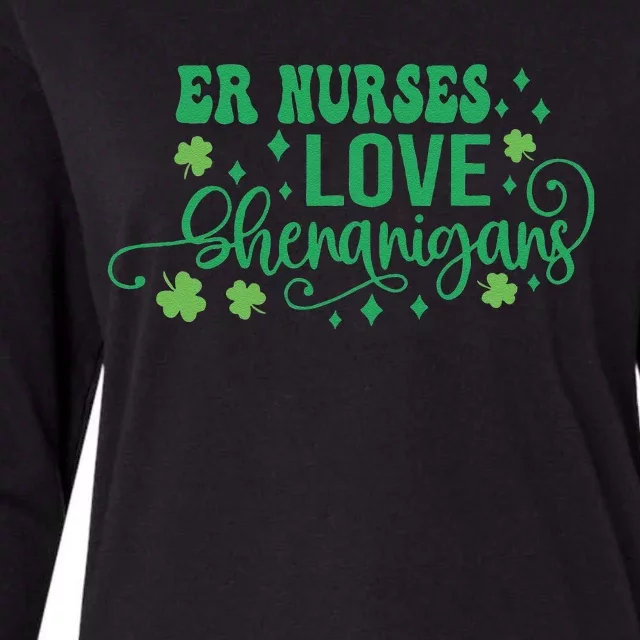 ER Nurses Love Shenanigans Irish Shamrock St Patricks Day Womens Cotton Relaxed Long Sleeve T-Shirt