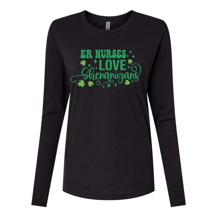 ER Nurses Love Shenanigans Irish Shamrock St Patricks Day Womens Cotton Relaxed Long Sleeve T-Shirt