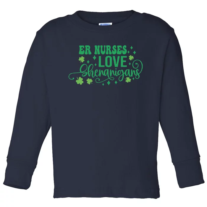 ER Nurses Love Shenanigans Irish Shamrock St Patricks Day Toddler Long Sleeve Shirt