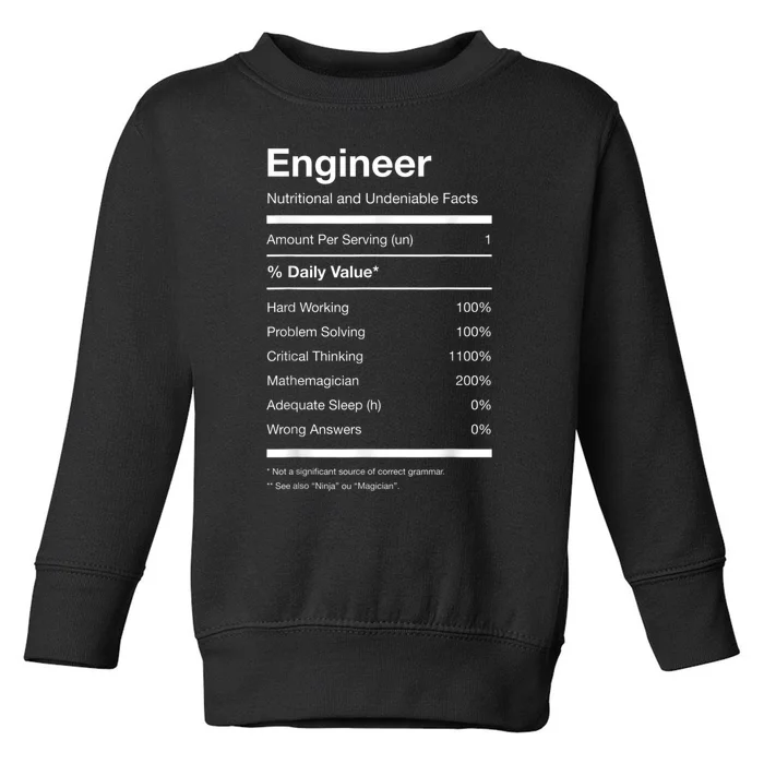 Engineer Nutrition Nutritional Facts Funny Toddler Sweatshirt