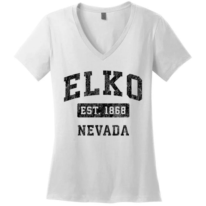 Elko Nevada Nv Vintage Established Sports Design Women's V-Neck T-Shirt