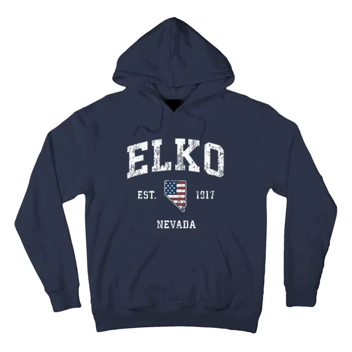 Elko Nevada Nv Vintage American Flag Sports Design Tall Hoodie