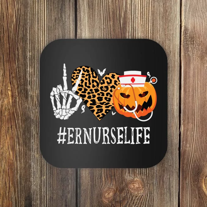 Er Nurse Peace Love Pumpkin Funny Halloween Leopard Coaster