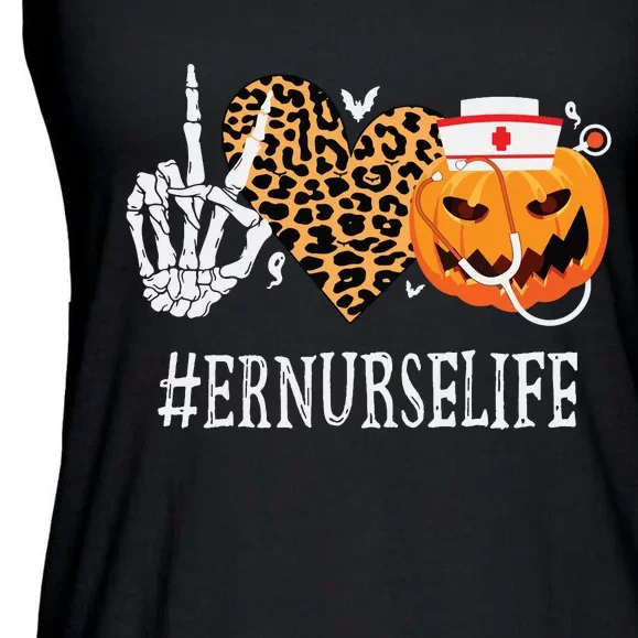 Er Nurse Peace Love Pumpkin Funny Halloween Leopard Ladies Essential Flowy Tank