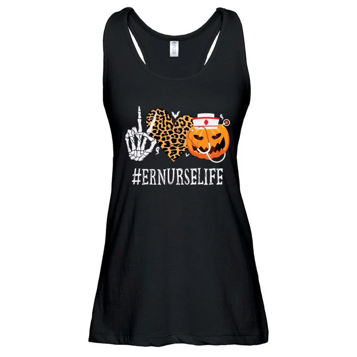 Er Nurse Peace Love Pumpkin Funny Halloween Leopard Ladies Essential Flowy Tank