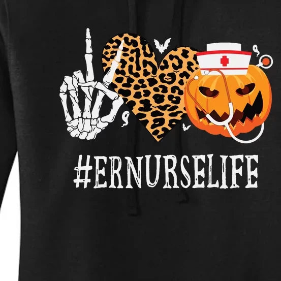 Er Nurse Peace Love Pumpkin Funny Halloween Leopard Women's Pullover Hoodie