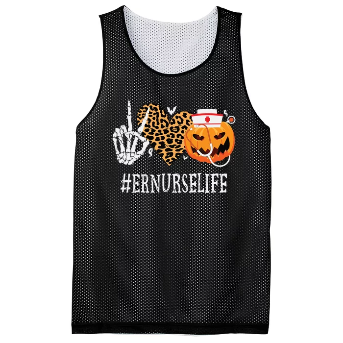 Er Nurse Peace Love Pumpkin Funny Halloween Leopard Mesh Reversible Basketball Jersey Tank