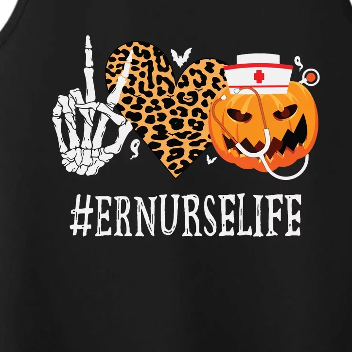 Er Nurse Peace Love Pumpkin Funny Halloween Leopard Performance Tank