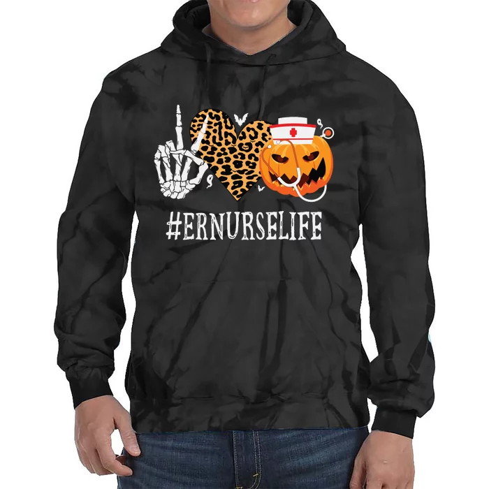 Er Nurse Peace Love Pumpkin Funny Halloween Leopard Tie Dye Hoodie