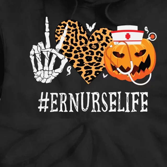 Er Nurse Peace Love Pumpkin Funny Halloween Leopard Tie Dye Hoodie