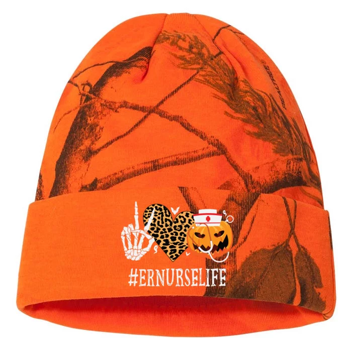 Er Nurse Peace Love Pumpkin Funny Halloween Leopard Kati - 12in Camo Beanie