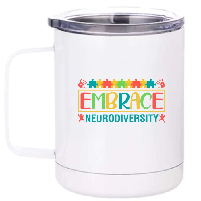 Embrace Neurodiversity Puzzle Autism Awareness Month Gift Front & Back 12oz Stainless Steel Tumbler Cup