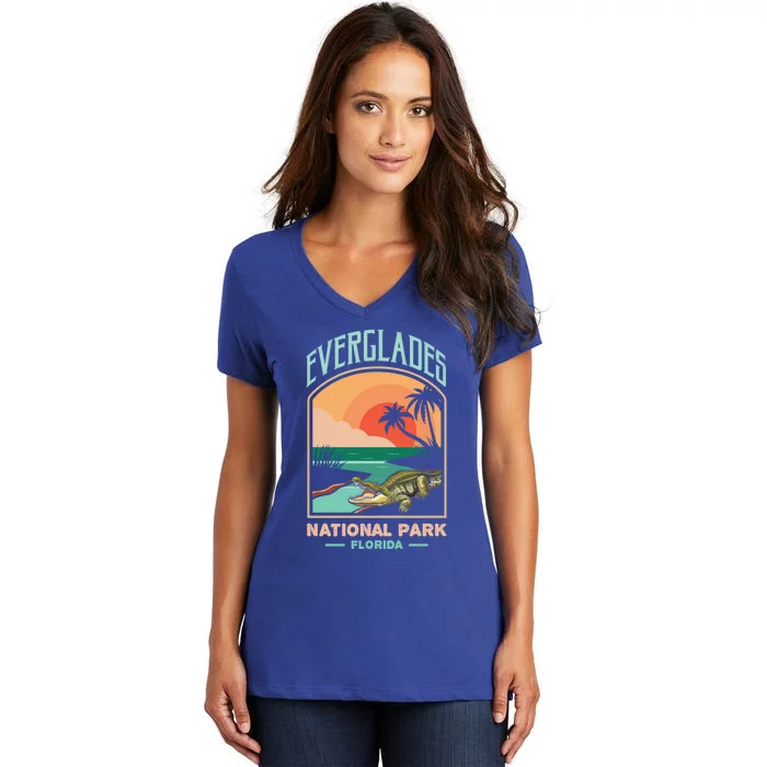 Everglades National Park Us Crocodile Florida Alligators Gift Women's V-Neck T-Shirt