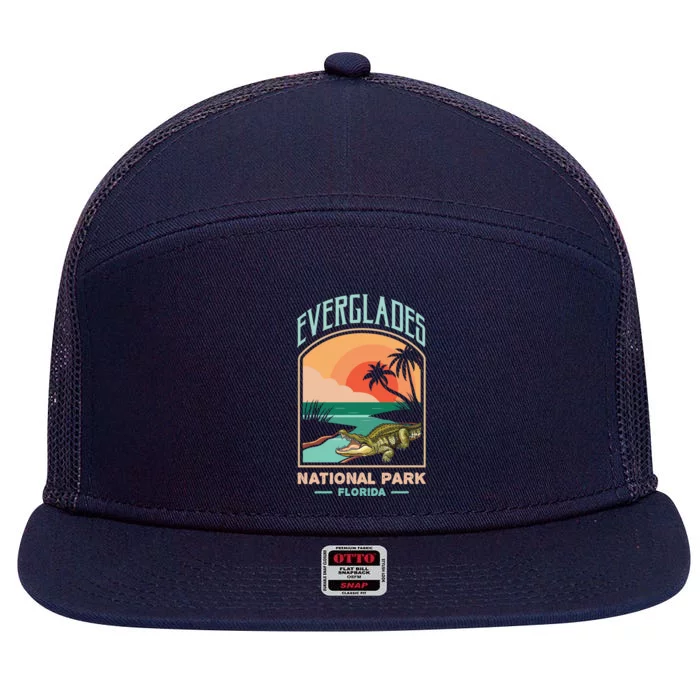 Everglades National Park Us Crocodile Florida Alligators Gift 7 Panel Mesh Trucker Snapback Hat