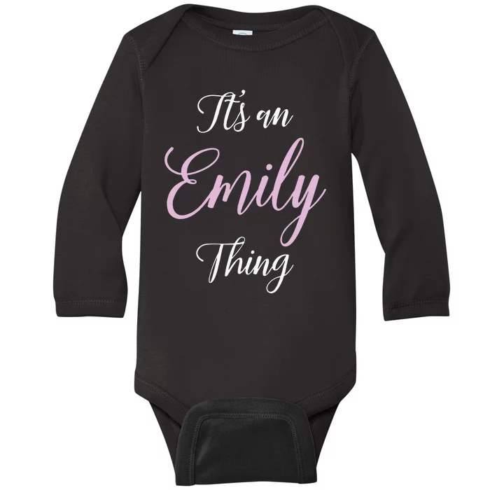 Emily Name Personalized Women Girl Pink Black Cute Baby Long Sleeve Bodysuit