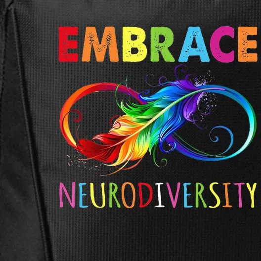 Embrace Neurodiverity Rainbow Infinity Feather Autism City Backpack