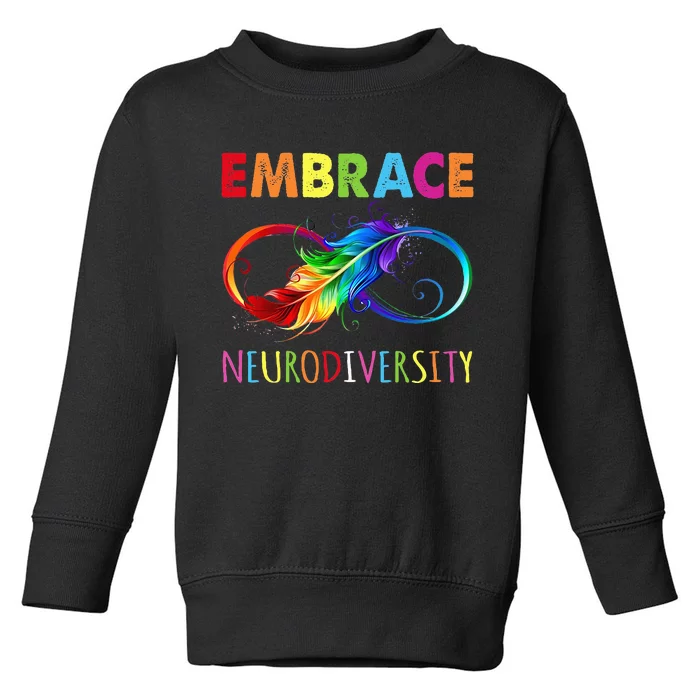 Embrace Neurodiverity Rainbow Infinity Feather Autism Toddler Sweatshirt