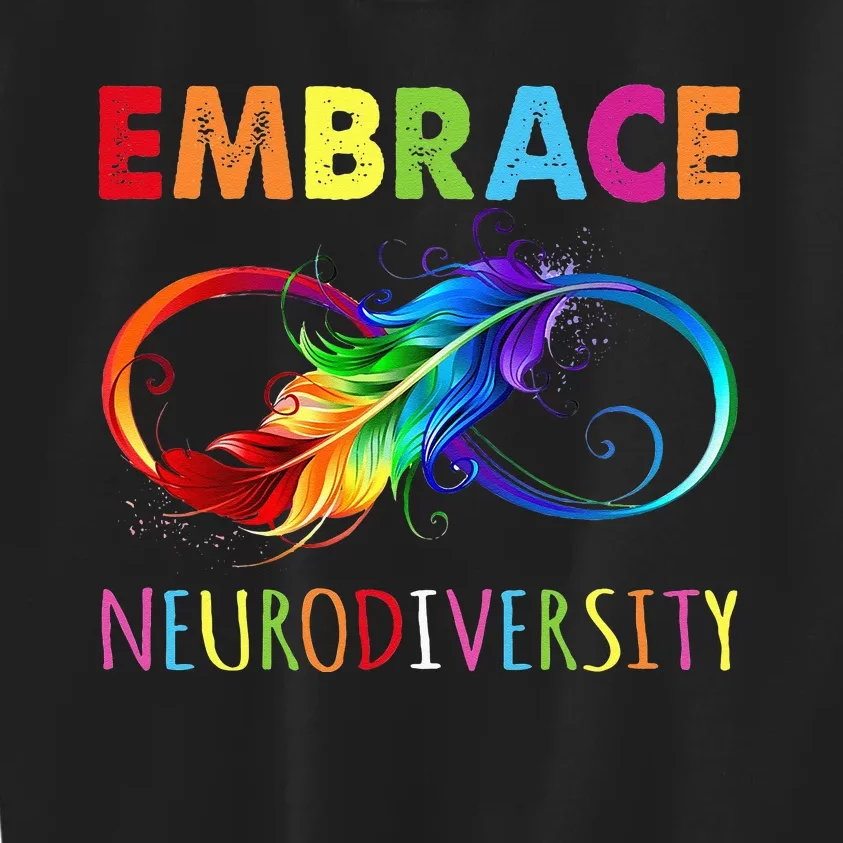 Embrace Neurodiverity Rainbow Infinity Feather Autism Kids Sweatshirt