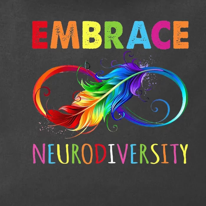 Embrace Neurodiverity Rainbow Infinity Feather Autism Zip Tote Bag