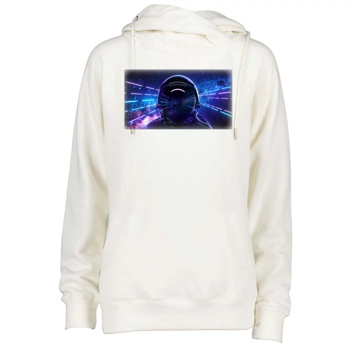 Eighties Neon Space Astronaut Womens Funnel Neck Pullover Hood