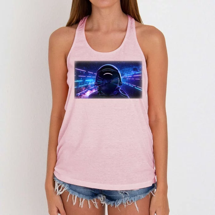 Eighties Neon Space Astronaut Women's Knotted Racerback Tank