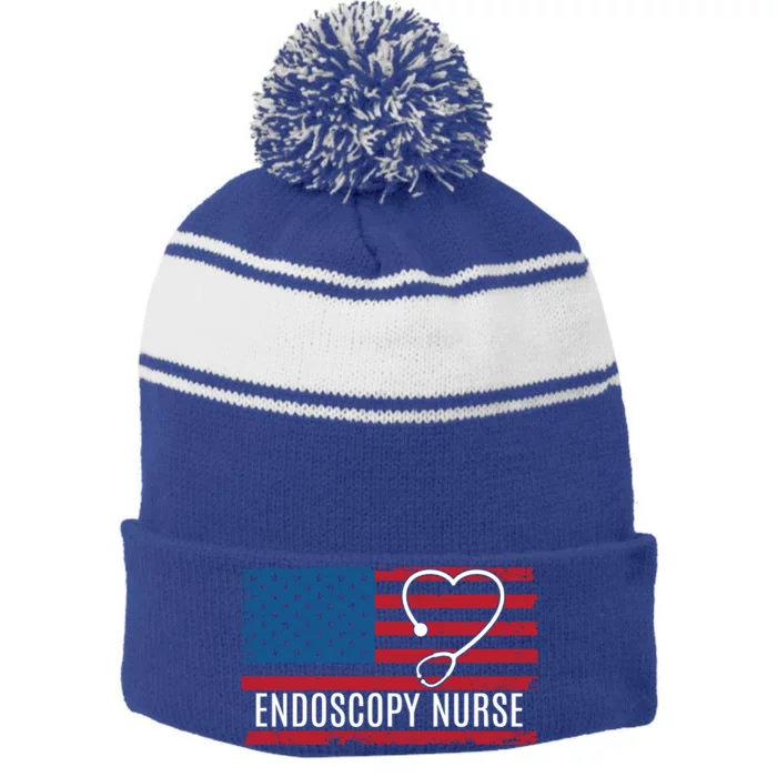 Endoscopy Nurse Usa Flag Patriotic Gift Stripe Pom Pom Beanie