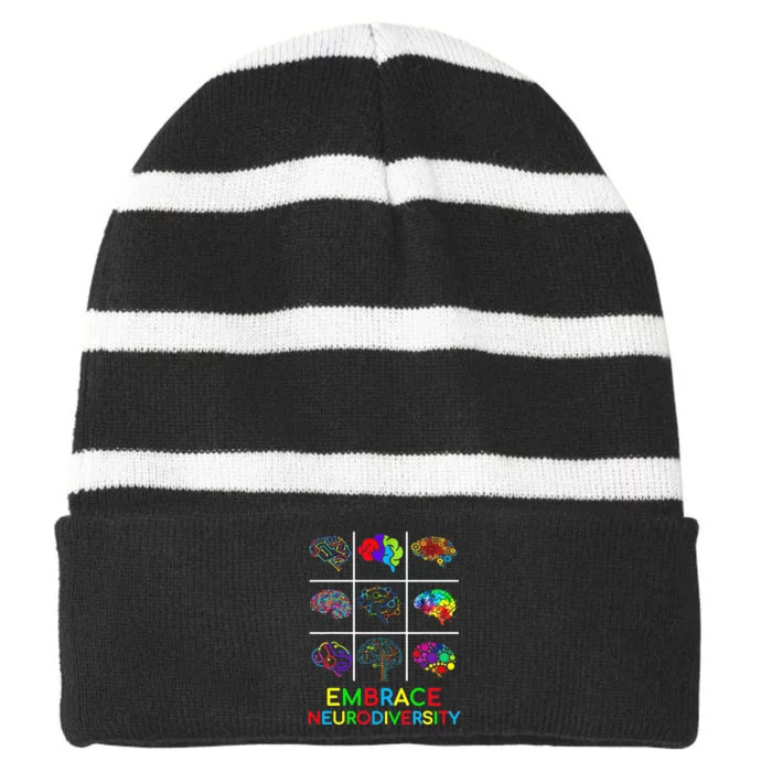 Embrace Neurodiversity Video Game Autism Awareness ASD Striped Beanie with Solid Band