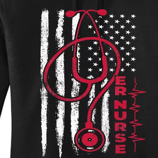 ER Nurse With American Flag Design Women's Pullover Hoodie