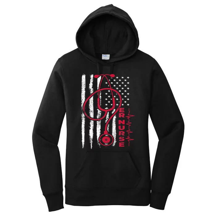 ER Nurse With American Flag Design Women's Pullover Hoodie