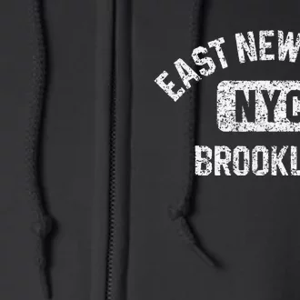 East New York Brooklyn Nyc Gym Style Distressed White Print Full Zip Hoodie