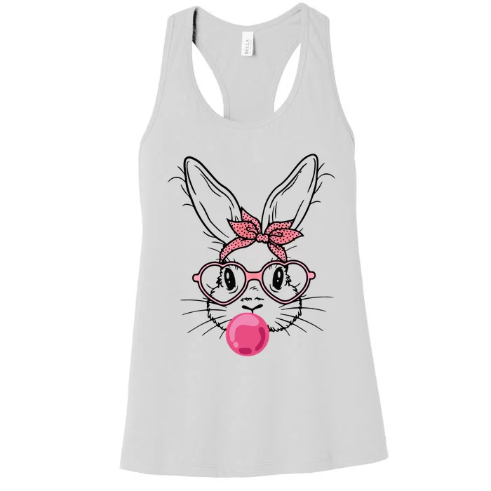 Easter Outfit Bunny Blowing Bubble Gum Gift Women's Racerback Tank