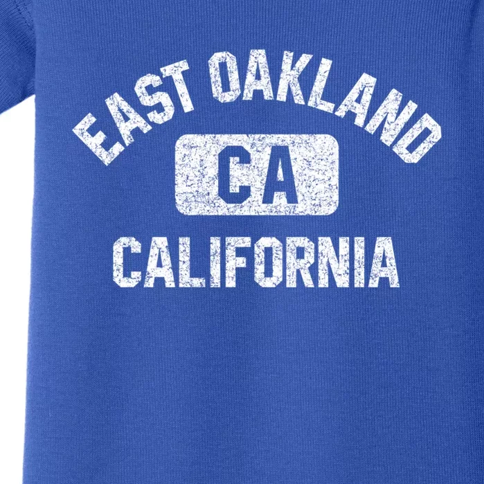 East Oakland Ca California Gym Style Distressed White Print Gift Baby Bodysuit