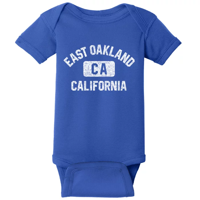 East Oakland Ca California Gym Style Distressed White Print Gift Baby Bodysuit