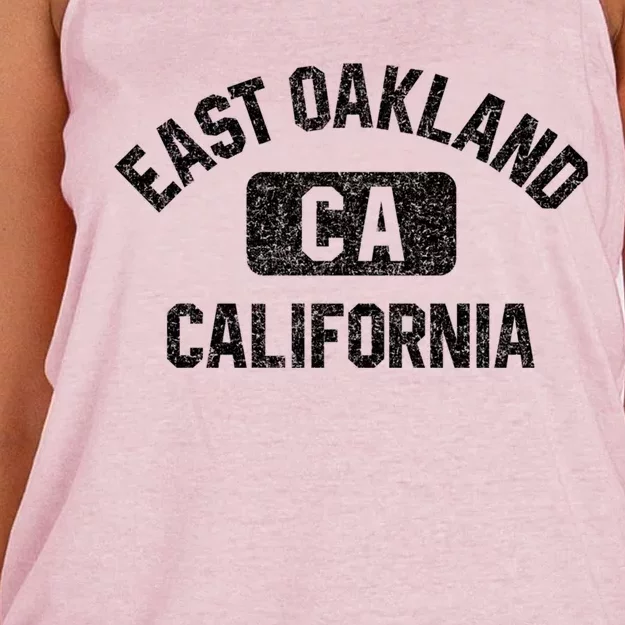 East Oakland Ca California Gym Style Distressed White Print Gift Women's Knotted Racerback Tank