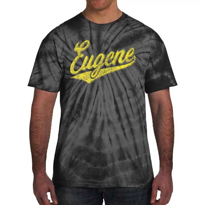 Eugene Oregon Flag Sports Baseball Script Jersey Swoosh Tie-Dye T-Shirt